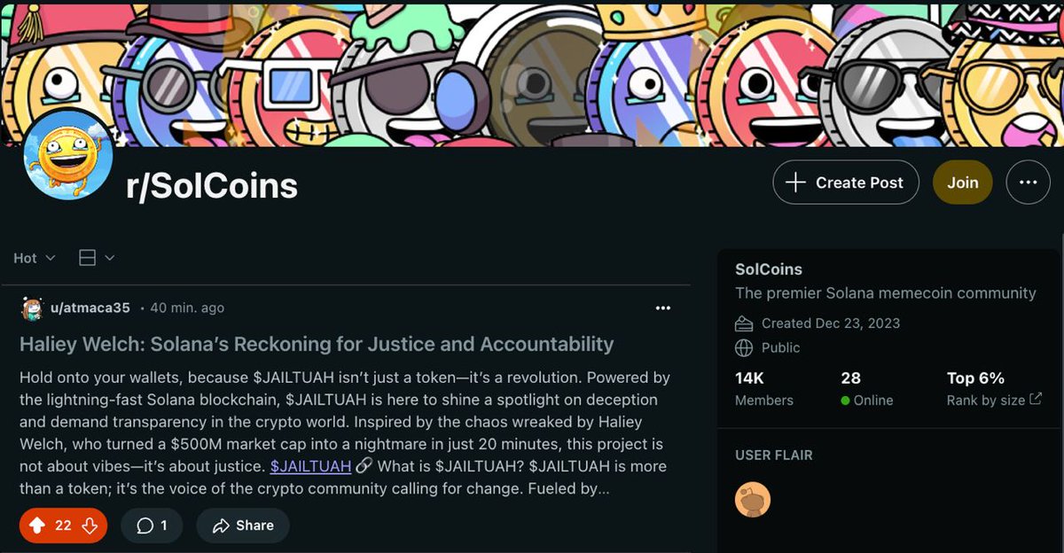 jailtuahsol's tweet photo. $JAILTUAH is trending on Reddit SolCoins

https://t.co/K43FLPH7Z4 https://t.co/SQwNP6PxAc