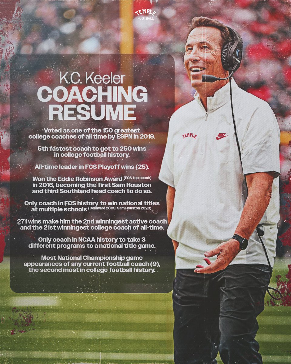 His resume speaks for itself 🗣️‼️

Coach Keeler is bringing championship-level experience to North Philly!

#TempleTUFF