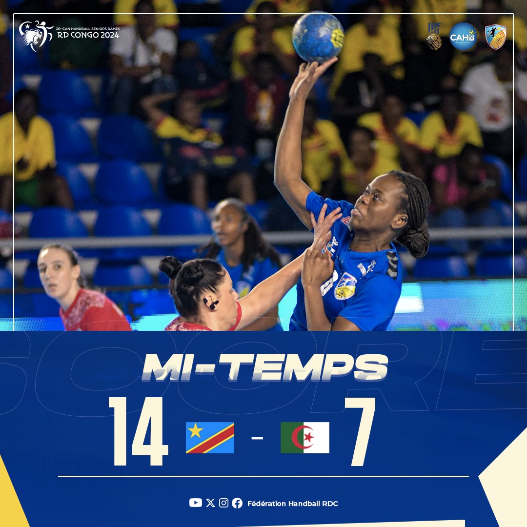 fehandrdc's tweet photo. MI-TEMPS 🏐 

Avantage au tableau pour nos Léopards dames contre les Fennecs au parquet du Gymnase 1 du stade des martyrs.

Gymnase 1: RD Congo 🇨🇩 vs Algérie 🇩🇿 14-7 MT

#CANHandball2024 #RDCvsAlgerie https://t.co/0gUWdp3dEK