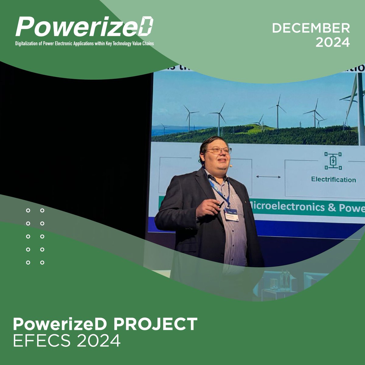 PowerizeD_'s tweet photo. 🚀 Live from hashtag#EFECS2024!

The #PowerizeDproject is excited to be part of the #EFECS.🎤Earlier today, our project coordinator, Jochen Koszescha took the stage to present PowerizeD and share our vision for a sustainable, energy-efficient future. #PowerElectronics #ChipsJU https://t.co/P9TKk13zVQ