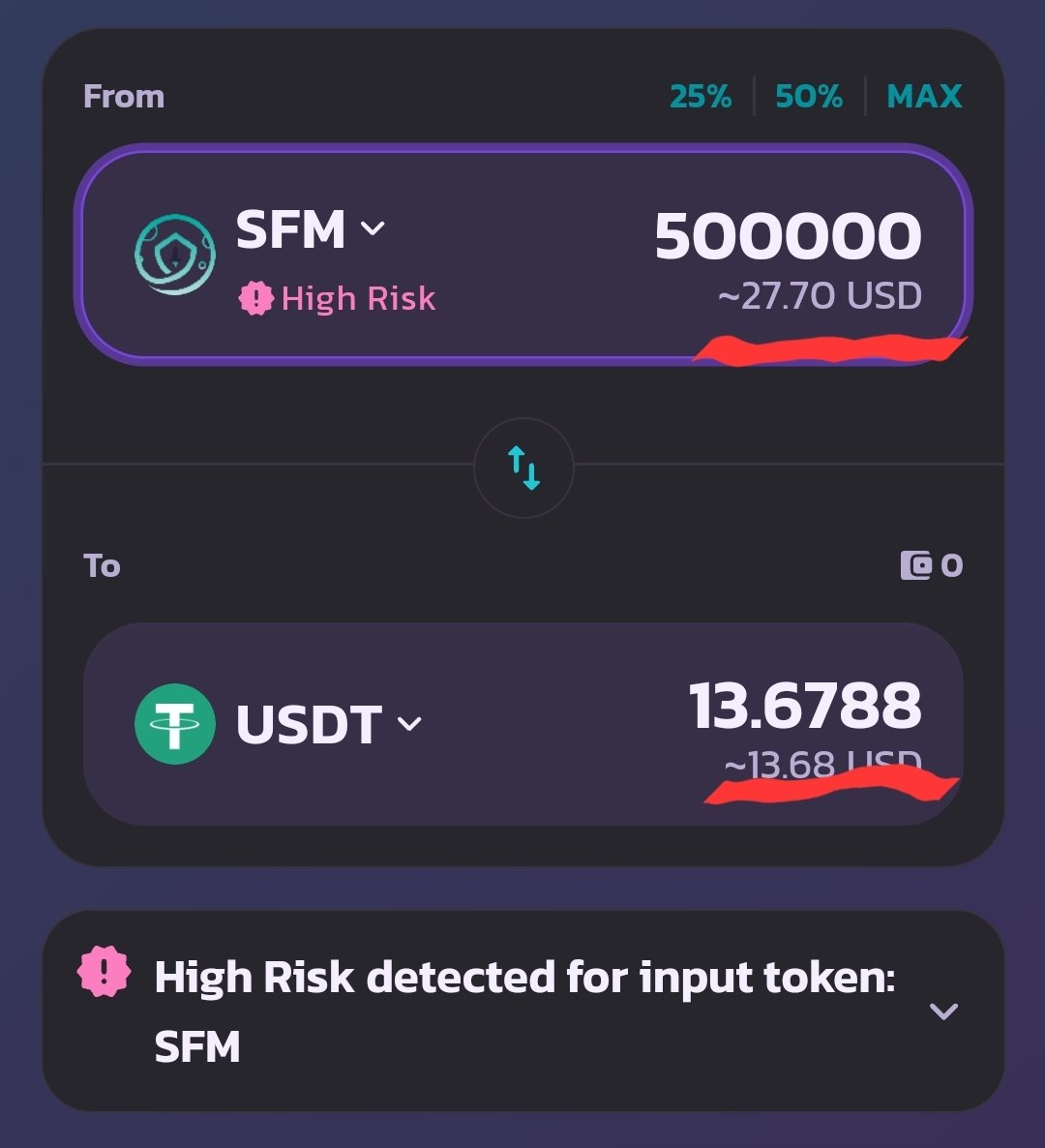 Rob222420's tweet image. Another red flag.....🚩🚩🚩
50% loss on sell. 🚨⚠️
#SAFEMOON 
#SafemoonV2
