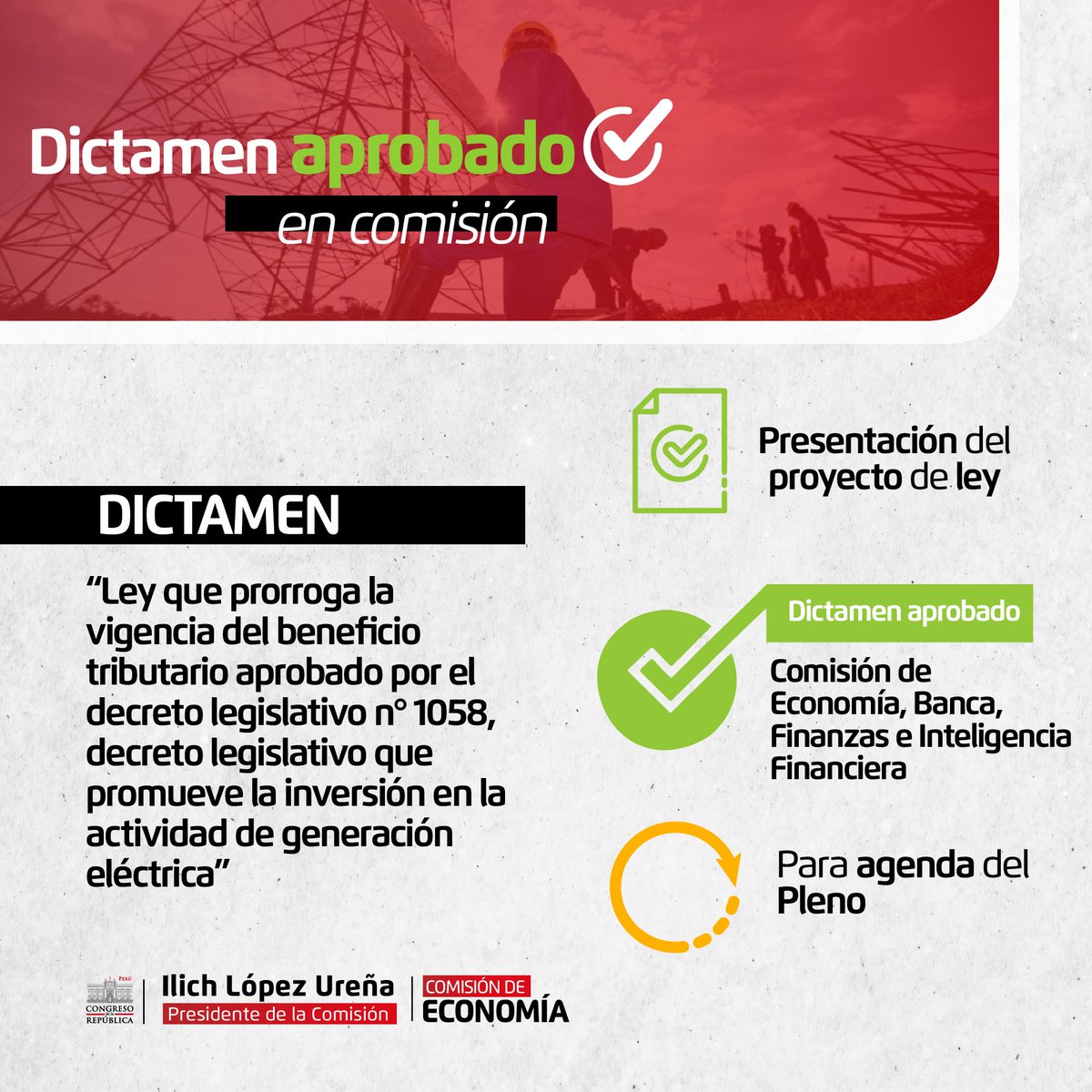 ComEconomia_'s tweet photo. Se aprobó el proyecto de ley 6747/2023-PE que extiende los beneficios tributarios para la generación eléctrica con agua y otras fuentes renovables. #EnergíaRenovable #Perú https://t.co/rNevQtEWEr