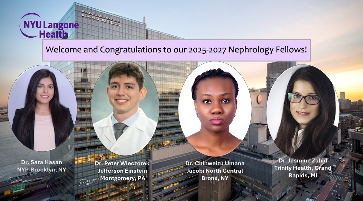 NYUnephro's tweet image. We are excited to introduce our 2025-2027 incoming nephrology fellows! 🤩 Welcome and congratulations, we look forward to meeting you in July! 🎉💜