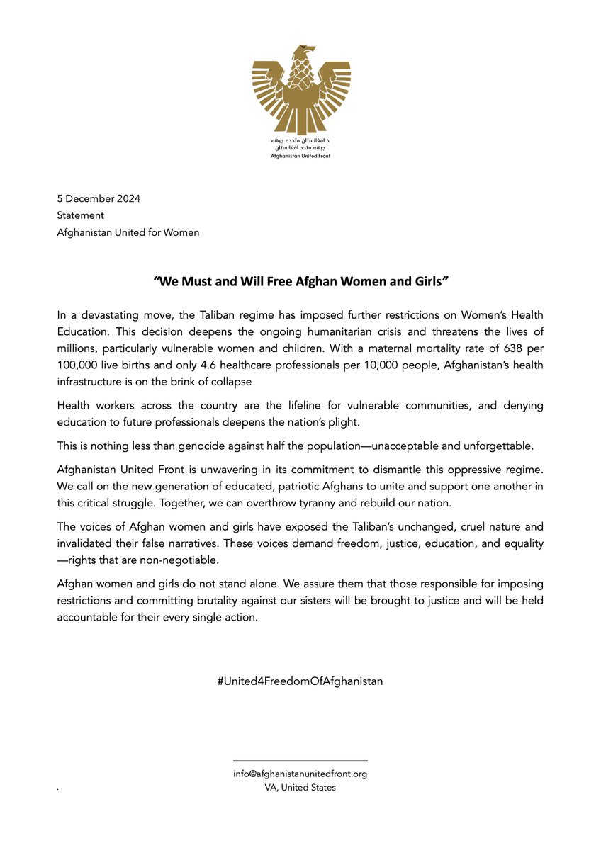 TBN decision deepens the ongoing humanitarian crisis and threatens the lives of millions, particularly vulnerable women and children. This is nothing less than #genocide against half the population—unacceptable and unforgettable. #FreeAfghanistan #AfghanWomen ⬇️