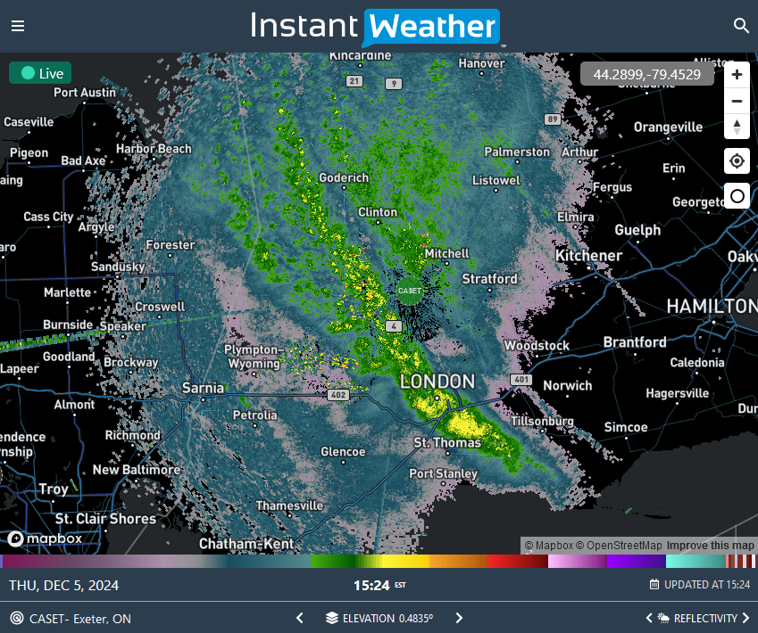 Wow, London is really getting clobbered by this lake-effect snow band. It's going to be locked in place for some time - practically a whiteout in the north part of the city just a short time ago. The 401 is closed east of London as well. Schools also shut down. Enjoy! #RealWinter
