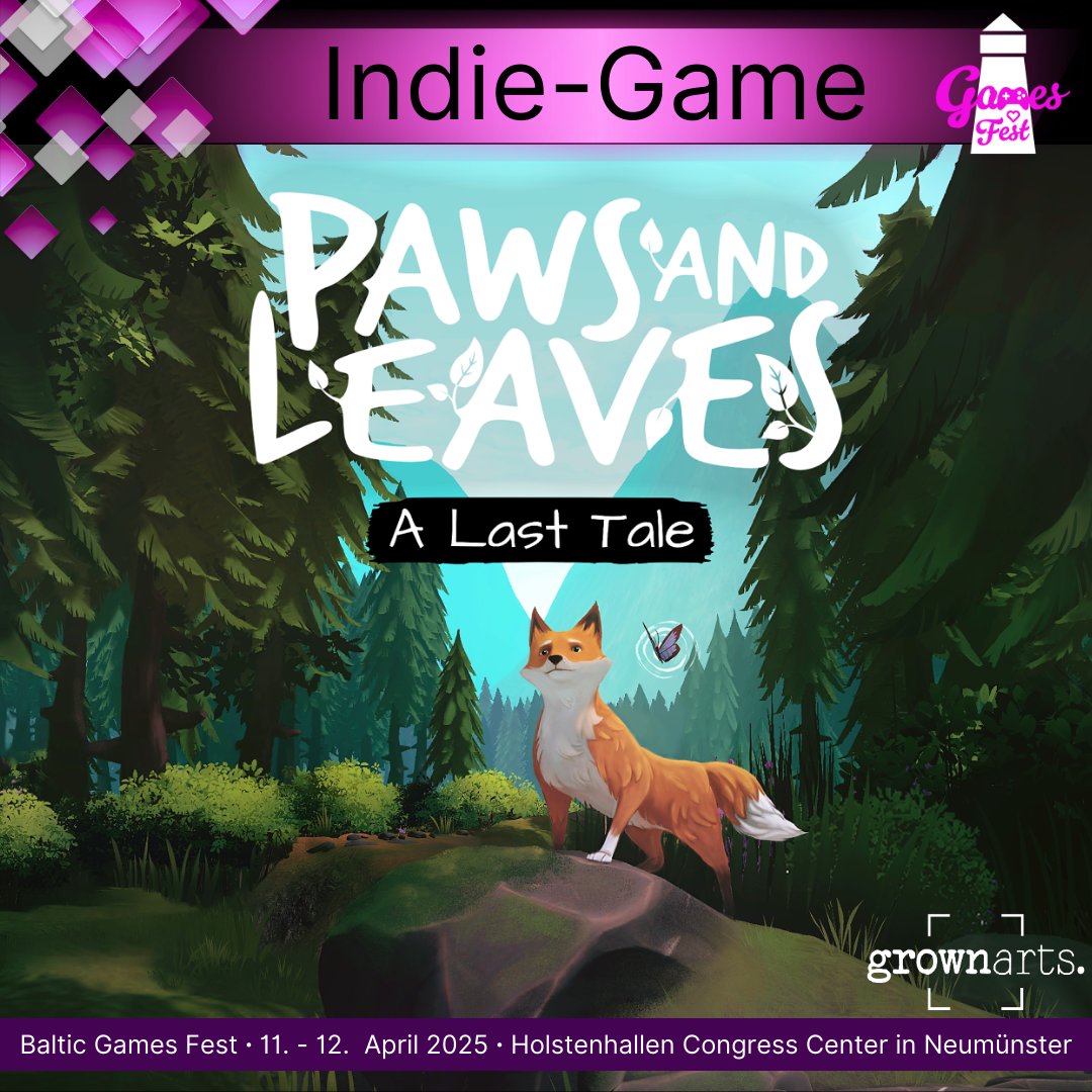 We are happy to announce, that <a href="/grownarts/">grownarts</a> will present their game <a href="/pawsandleaves/">Paws and Leaves 🦊</a> at the Baltic Games Fest! 😊

Demo: store.steampowered.com/app/1418750/Pa…

Kickstarter:kickstarter.com/projects/grown…

#balticgamesfest #indiegame #indiedev #gaming
