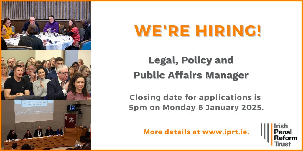 📣 WE'RE HIRING

IPRT is recruiting a Legal, Policy and Public Affairs Manager.

IPRT is an equal opportunities employer, and we welcome applications from people with criminal records.

📄 More about the role: iprt.ie/iprt-in-the-ne…