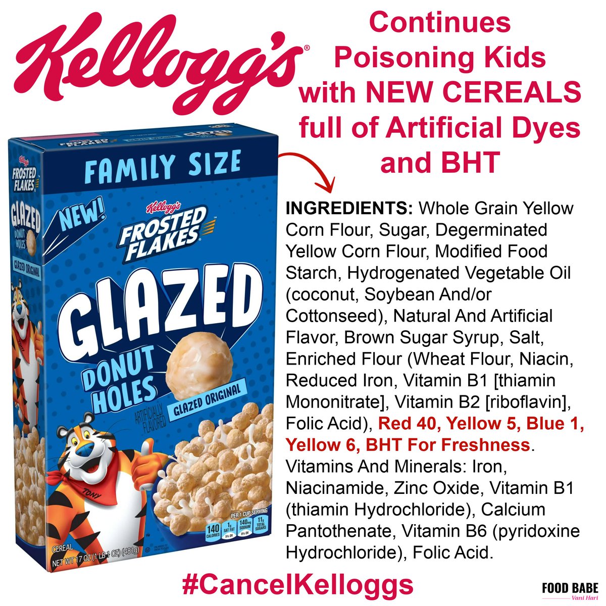 thefoodbabe's tweet photo. This is a slap in the face of every American citizen. @KelloggsUS doesn’t care about you, and they definitely don’t care about your children. #CancelKelloggs #GetOffOurShelves https://t.co/mUABmV6Ymk