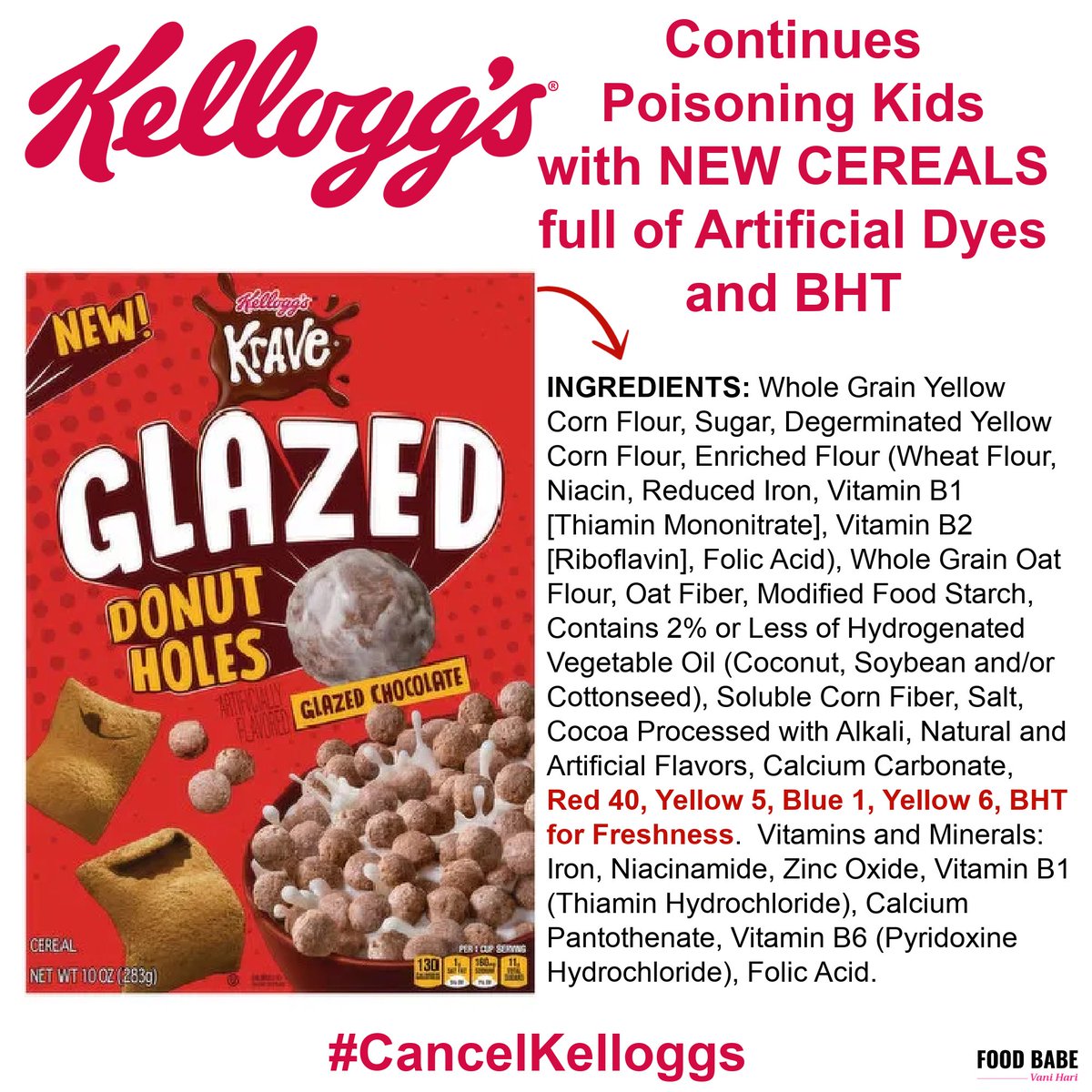 thefoodbabe's tweet photo. This is a slap in the face of every American citizen. @KelloggsUS doesn’t care about you, and they definitely don’t care about your children. #CancelKelloggs #GetOffOurShelves https://t.co/mUABmV6Ymk