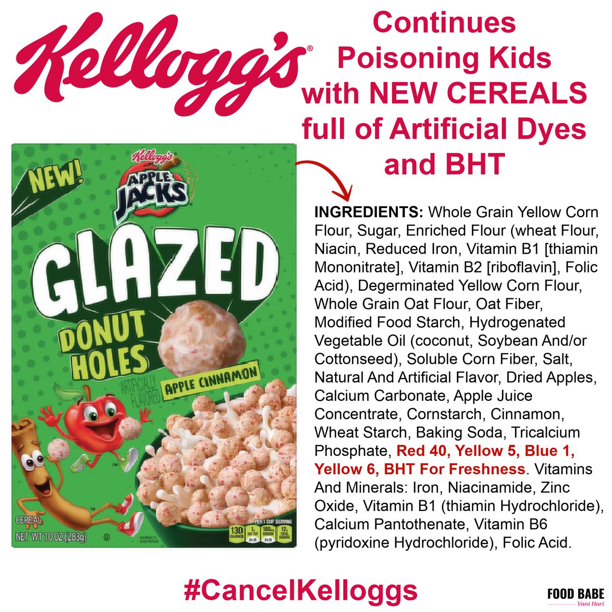 thefoodbabe's tweet photo. This is a slap in the face of every American citizen. @KelloggsUS doesn’t care about you, and they definitely don’t care about your children. #CancelKelloggs #GetOffOurShelves https://t.co/mUABmV6Ymk