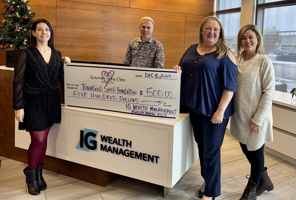 Thank you <a href="/IGWealthMgmt/">IG Wealth Management</a> Milton's office for your $500 donation to <a href="/townsendsmithf/">Townsend Smith Foundation</a> today.  Helping us towards our goal of building a palliative care hospice in North Halton (Milton &amp; Halton Hills)
