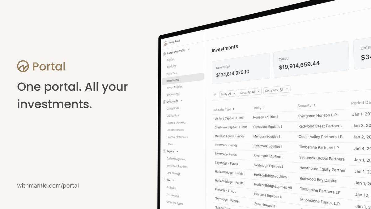 withmantle's tweet image. The global alternative assets market is projected to reach a staggering $23 trillion by 2027, but the software tools for LPs haven’t evolved with modern times.

Now, there’s a smarter solution. 

Today, we’re introducing Mantle Portal to bridge this gap. Mantle Portal takes care…