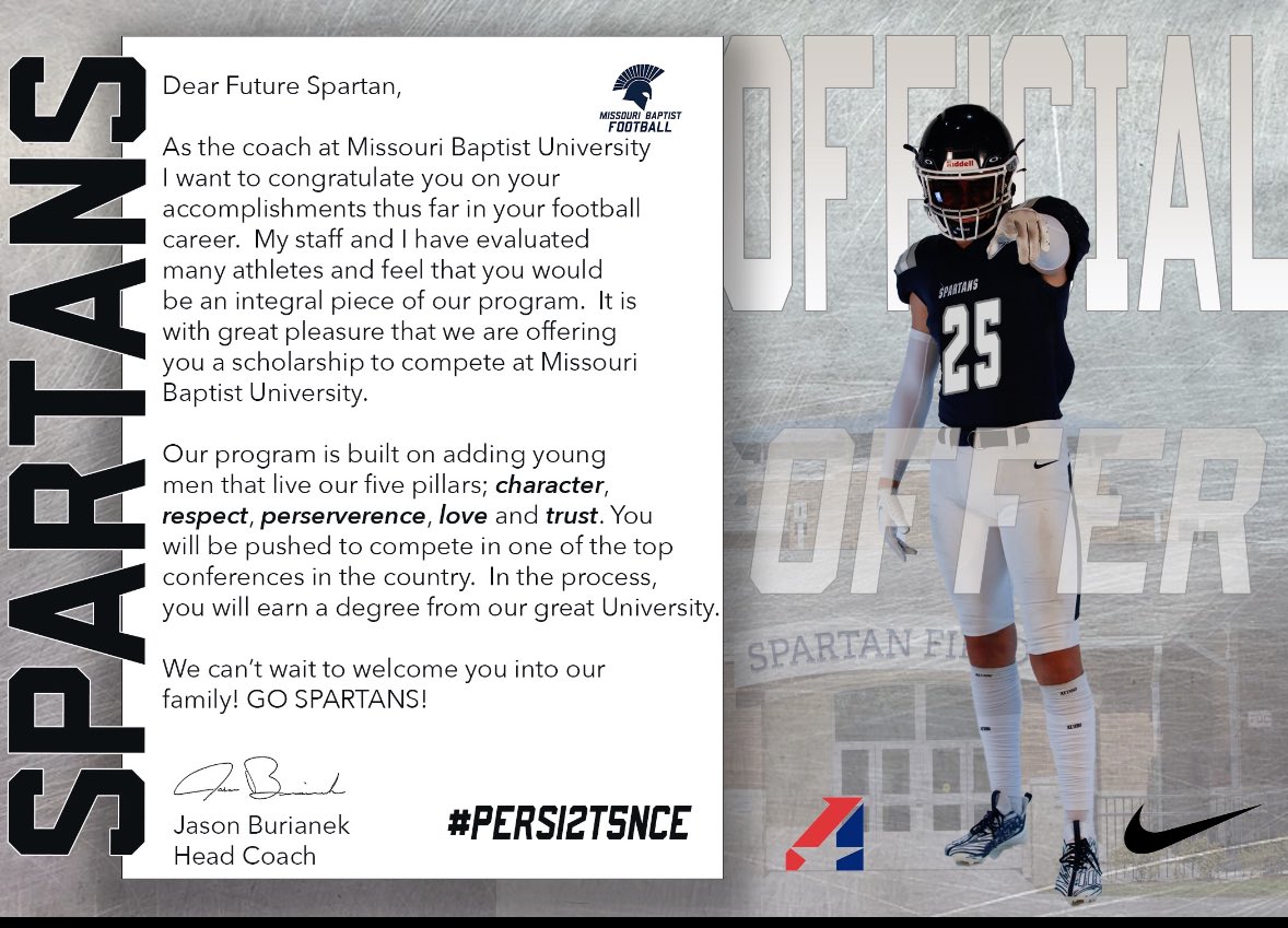 After a great school visit with @MBUCoachB i’m blessed to receive an offer from <a href="/MBUFootball/">Missouri Baptist Football</a> !!🙏🏽⚪️🔵 <a href="/sisportswithCD/">Southern Illinois Sports with Chris Dexter</a> <a href="/SoWestILHSSport/">Southwestern Illinois Sports</a> <a href="/qcsports55/">Quad County Sports</a> <a href="/DeepDishFB/">DEEP DISH FOOTBALL</a> <a href="/chswhsfball/">CHS / WHS</a>