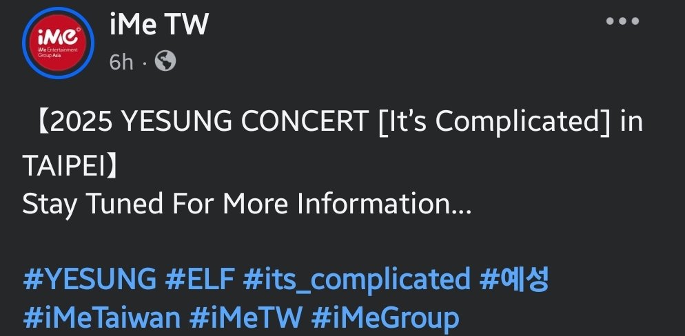 Sujumemories's tweet photo. 【2025 YESUNG CONCERT [It’s Complicated] in TAIPEI】
Stay Tuned For More Information…
#YESUNG #ELF 
#its_complicated 
#예성 
#iMeTaiwan 
#iMeTW 
#iMeGroup
#예성 #YESUNG
#슈퍼주니어 #SUPERJUNIOR
#2025_YESUNG_CONCERT_Its_Complicated_in_ASIA
#2025_YESUNG_CONCERT #Its_Complicated https://t.co/fkosSW13KQ