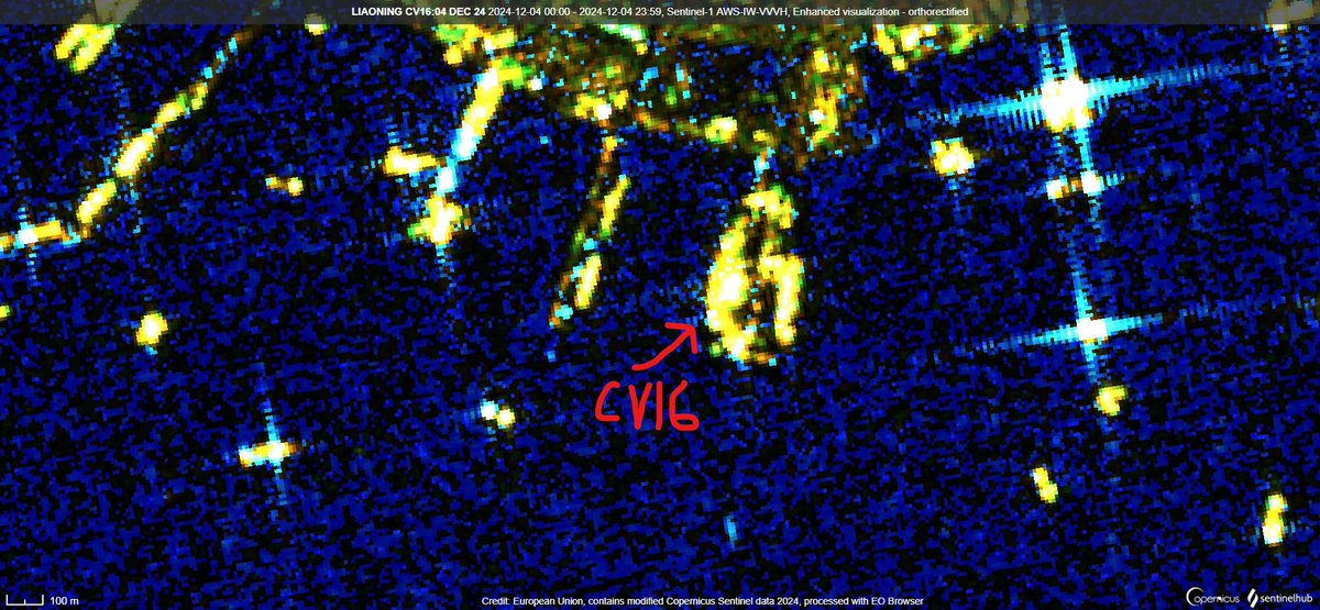 d_viekass's tweet photo. #Liaoning #CV16 back from short deployment. Discerned at #YuchiNavalBase on 04 Dec 24:10:04:51 UTC. Last seen operating Northeast of #Shanghai coast on 2nd Dec. 📸#Sentinel1 SAR 🛰️ @Moochikal @raje271065 @BerrySuraj @MT_Anderson @AllSourceA @iceye_global @umbraspace @supbrow https://t.co/e2gHdNp1SN
