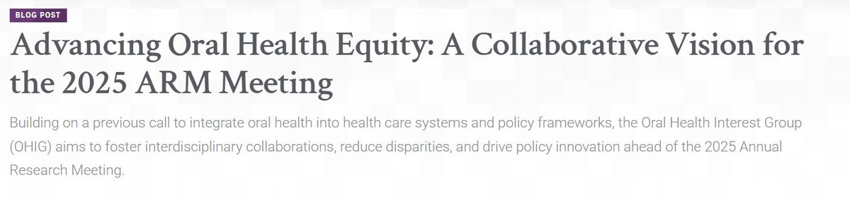 From <a href="/GudsPri/">Priyanka Gudsoorkar</a>, <a href="/SujayAMehta/">Sujay Mehta DMD MPH</a>, and more: "Advancing Oral Health Equity: A Collaborative Vision for the 2025 ARM Meeting." academyhealth.org/blog/2024-12/a…