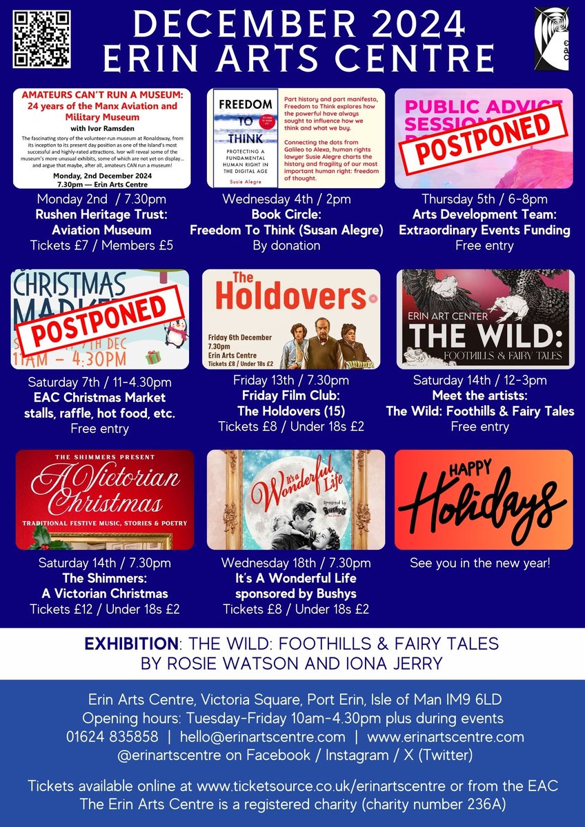 We're officially into December now so here's all the events for the last month of the year! #erinartscentre #porterin #isleofman