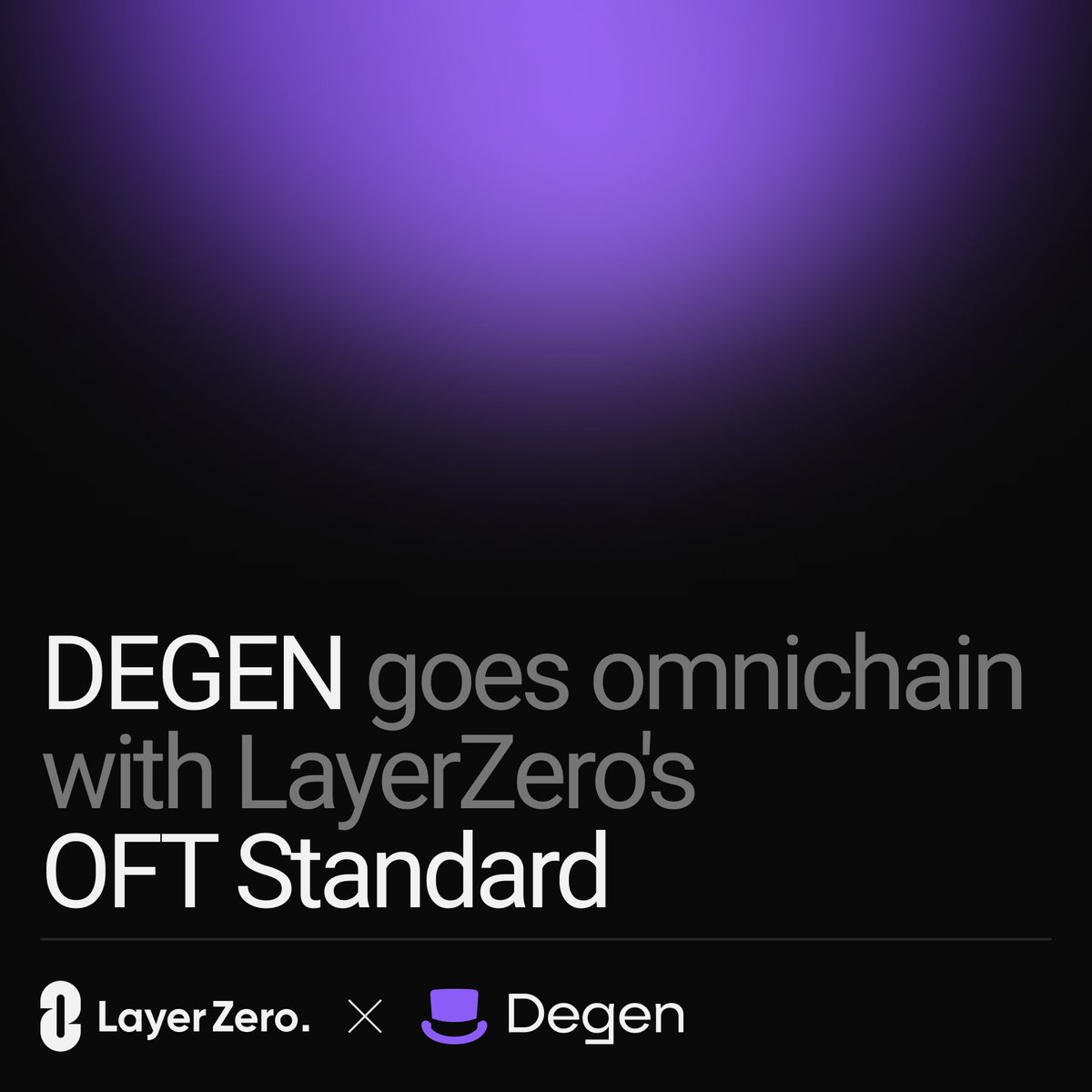 🟪  <a href="/degentokenbase/">Degen 🎩</a> goes omnichain!

$DEGEN is live on DEGEN L3, Base, Arbitrum, and Ethereum mainnet via LayerZero's OFT Standard. $DEGEN holders can now bridge across these four chains via <a href="/StargateFinance/">Stargate</a>.