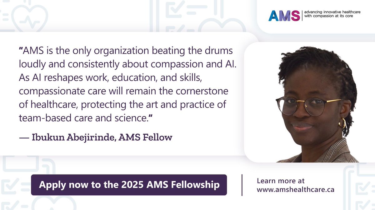 The healthcare system is evolving. Are you ready to lead the change?

The AMS Fellowship is calling for innovators who believe in the power of compassion-driven technologies and AI to transform healthcare

Apply now:
buff.ly/3NpZMQg