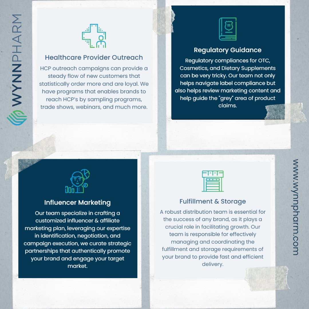 WynnPharm's tweet photo. Trust WynnPharm for comprehensive services, from healthcare provider outreach to fulfillment and storage, to ensure your health and wellness brand gets noticed. #WynnPharm #Partner #Health&amp;Wellness #NewBrands #OvertheCounter #DietarySupplements #Cosmetics #Marketing https://t.co/aFnFYmnGnq