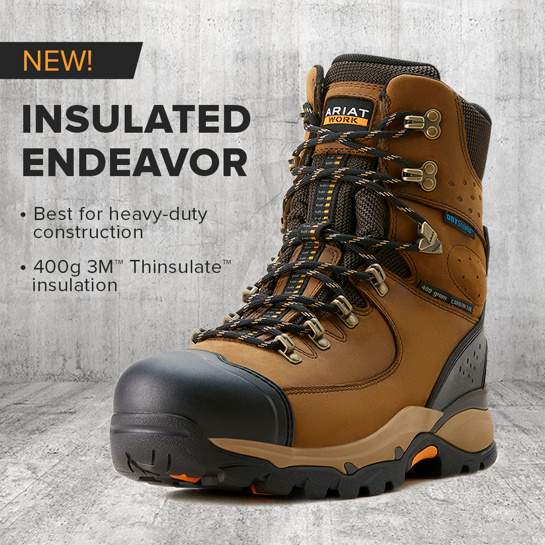 Ariat's tweet image. Cold, wet workday? Insulated Endeavor delivers top-notch warmth, comfort, and stability. #AriatWork