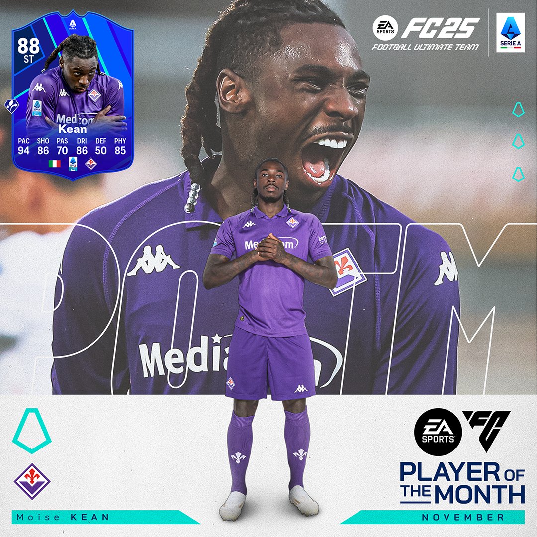 EASPORTSFC's tweet photo. November's finest finisher ⚽ 

Moise Kean is your November @SerieA Player of the Month. https://t.co/nOTs2KNFKp