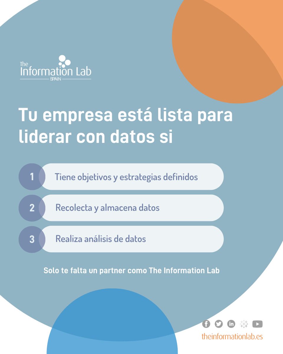 The Information Lab Spain (@infolabes) on Twitter photo ¿Tu empresa está lista para liderar con datos?
✨ ¡Estás a un paso de convertirte en Data-Driven!
💡 Solo te falta un partner como The Information Lab para guiarte en este camino.
¿Hablamos? ⬇📞
☎️ +34 646 306 265/ +34 689 771 328
📩info@theinformationlab.es ¿Tu empresa está lista para liderar con datos?
✨ ¡Estás a un paso de convertirte en Data-Driven!
💡 Solo te falta un partner como The Information Lab para guiarte en este camino.
¿Hablamos? ⬇📞
☎️ +34 646 306 265/ +34 689 771 328
📩info@theinformationlab.es