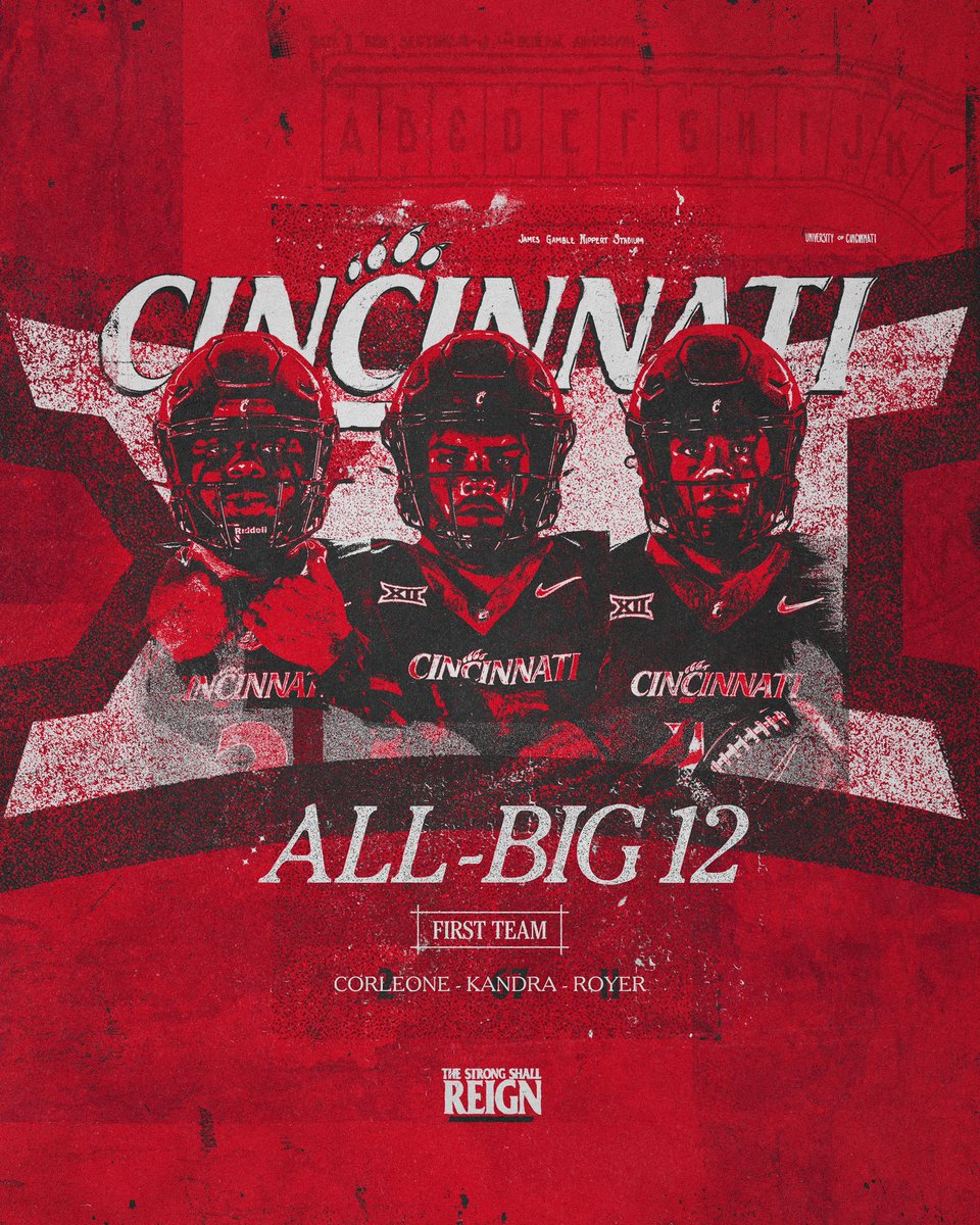 Cincinnati Football (@gobearcatsfb) on Twitter photo First team 𝐀𝐋𝐋-𝐁𝐈𝐆 𝟏𝟐
<a href="/dontaycorleone2/">Dontay Corleone</a>
<a href="/luke_kandra/">Luke Kandra</a>
<a href="/JoeRoyer25/">Joe Royer 🤡</a>
#TheStrongShallReign x #Bearcats First team 𝐀𝐋𝐋-𝐁𝐈𝐆 𝟏𝟐
<a href="/dontaycorleone2/">Dontay Corleone</a>
<a href="/luke_kandra/">Luke Kandra</a>
<a href="/JoeRoyer25/">Joe Royer 🤡</a>
#TheStrongShallReign x #Bearcats