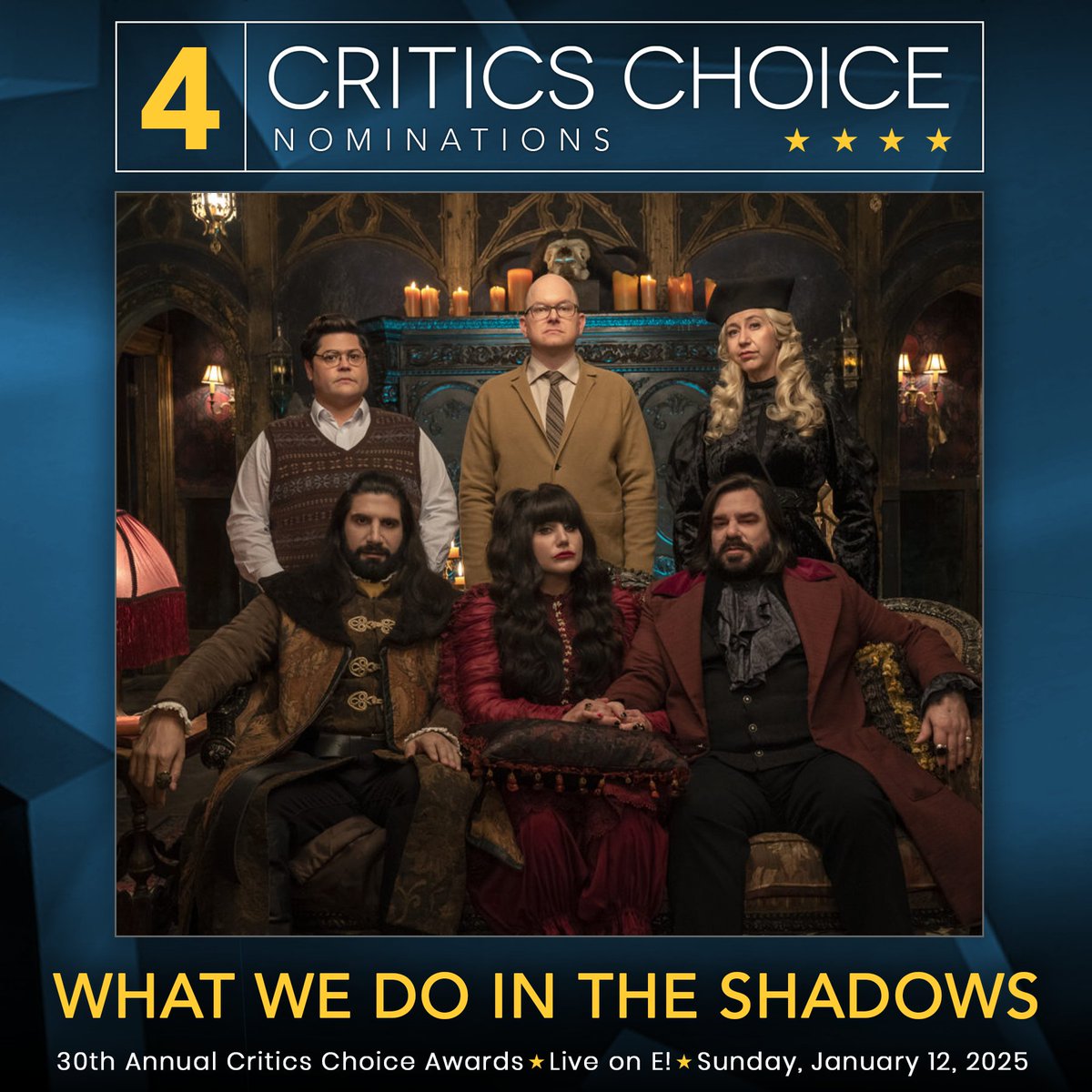 CriticsChoice's tweet photo. Congratulations to WHAT WE DO IN THE SHADOWS. The series has earned FOUR Critics Choice Nominations.

Full list of nominees: https://t.co/zH7OVKJIfj

@theshadowsfx @FXNetworks @hulu 
#theshadowsfx #WhatWeDointheShadows  #criticschoice #criticschoiceawards https://t.co/mbsQbBt5YI