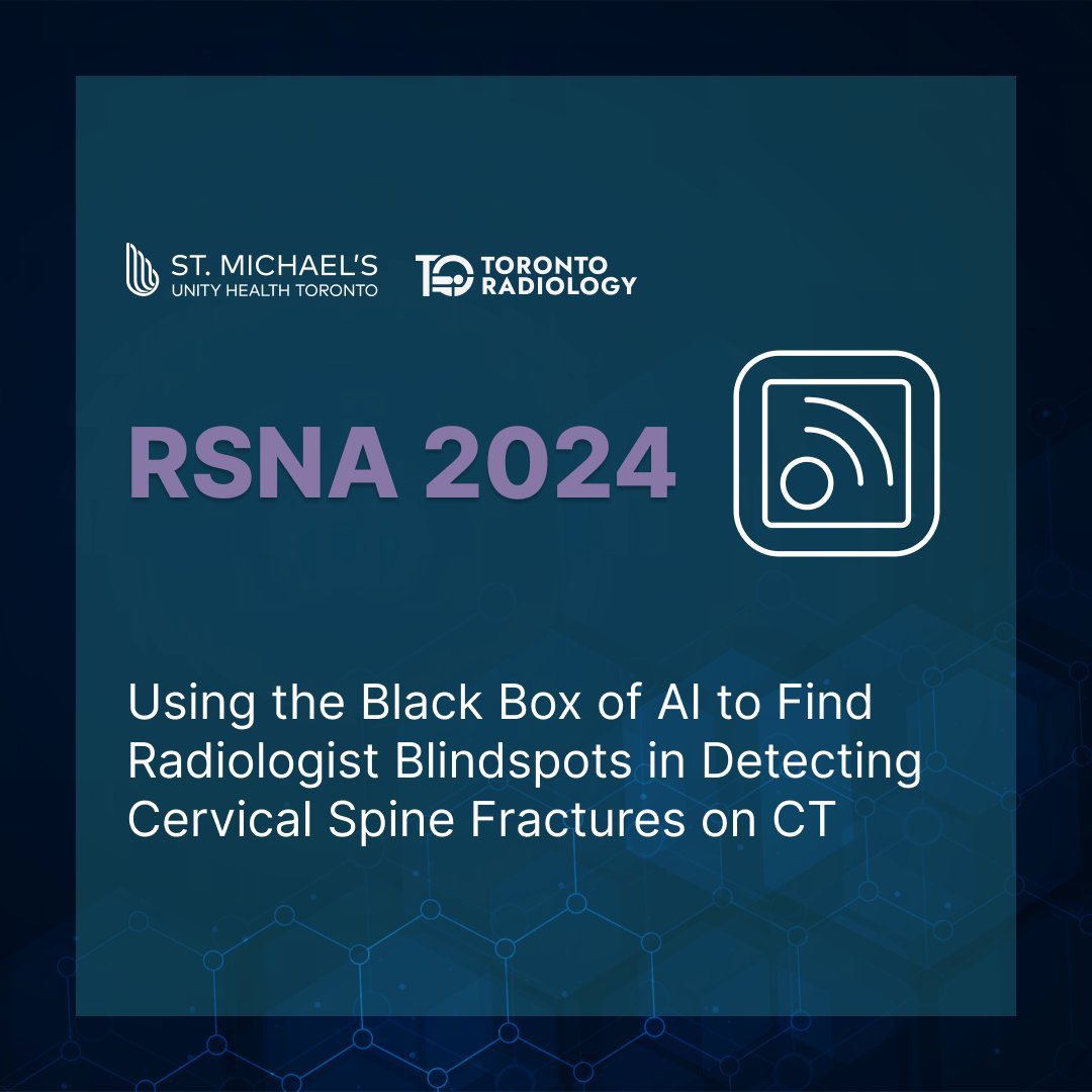 AnishKirpalani's tweet photo. Great presentation today at #RSNA2024 by @amychenvais of @radiologyto on the use of #AI models to detect cervical spine fractures retrospectively at @UnityHealthTO. How this can help in #radiologist education? 🧐 Radiologists look at 1000s of images a day! @UofTMedIm @RSNA https://t.co/nakOv5OGvk