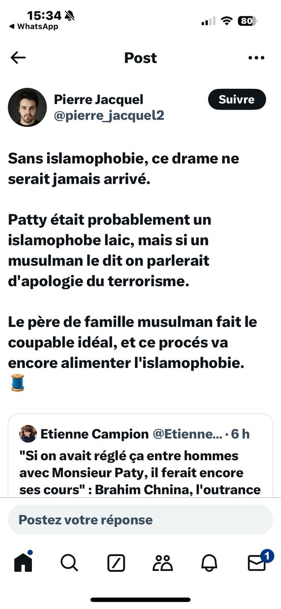 Je dépose plainte pour apologie du terrorisme au nom de Mickaelle Paty et l'association Défense des Serviteurs de la République à la suite des propos haineux expliquant l'attentat contre Samuel hashtag#Paty par sa seule prétendue islamophobie. Cette haine qui arme idéologiquement