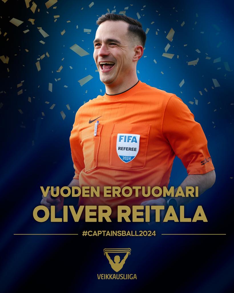 Oliver Reitala on valittu Captain's Ball -gaalassa vuoden 2024 erotuomariksi!

#Veikkausliiga #captainsball2024