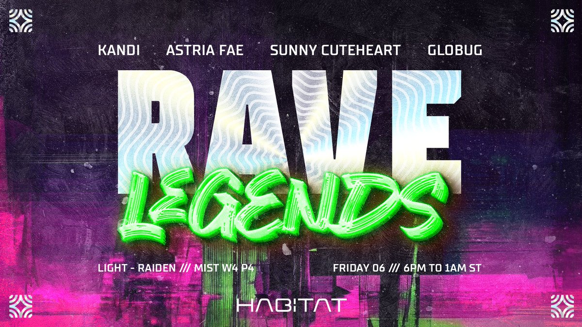 This Friday 6th at Habitat!
 RAVE LEGENDS!

Rave Hard, Live Louder !!!

<a href="/kandifloss_r/">Kandifloss Revina</a> <a href="/AstriaFae/">Astria 💜 🧚‍♀️</a> <a href="/SunnyCuteheart/">Sunny Cuteheart</a> <a href="/djGloBug/">GloBug</a> 

Event Details: prtk.gg/45154
Join our Discord for more! discord.gg/habitatxiv