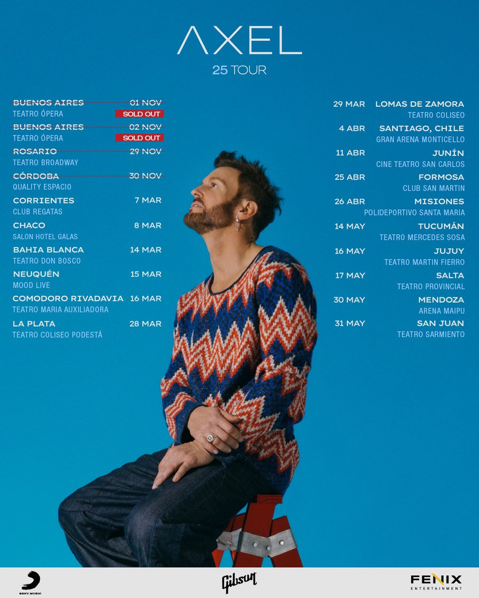fenix_latam's tweet photo. ❤️ @AxelOficial  VUELVE 25TOUR ❤️
¡La gira tan esperada va a estar recorriendo todo el país!

¿Están listos para cantar todas sus canciones? https://t.co/8UIe6tirI0
