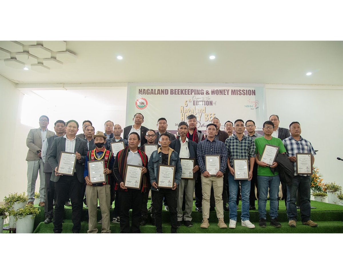 NBHM2023's tweet photo. 🐝 Celebrating the 6th Nagaland Honey Bee Day! 
From insightful sessions on beekeeping to inspiring addresses by Shri Abu Metha &amp; Shri Obed Quinker, the event highlighted the vital role of bees in sustainability. Let's give bees a chance! 
#NagalandHoneyBeeDay #BeezVibes #NBHM https://t.co/KTW7eHfFAI