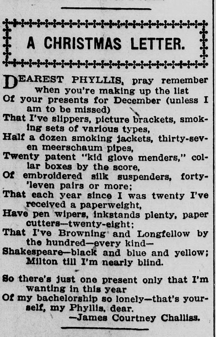 ArArkives's tweet photo. If you are into romantic Christmas movies then this letter from the Pine Bluff Daily Graphic in 1913 is for you! Phyllis is a lucky woman - I wonder if she said yes?! ❤️🎄#authenticarkansas #arkansasarchives #chronam #vintagechristmas #Christmasromance https://t.co/82o9sTTw6w