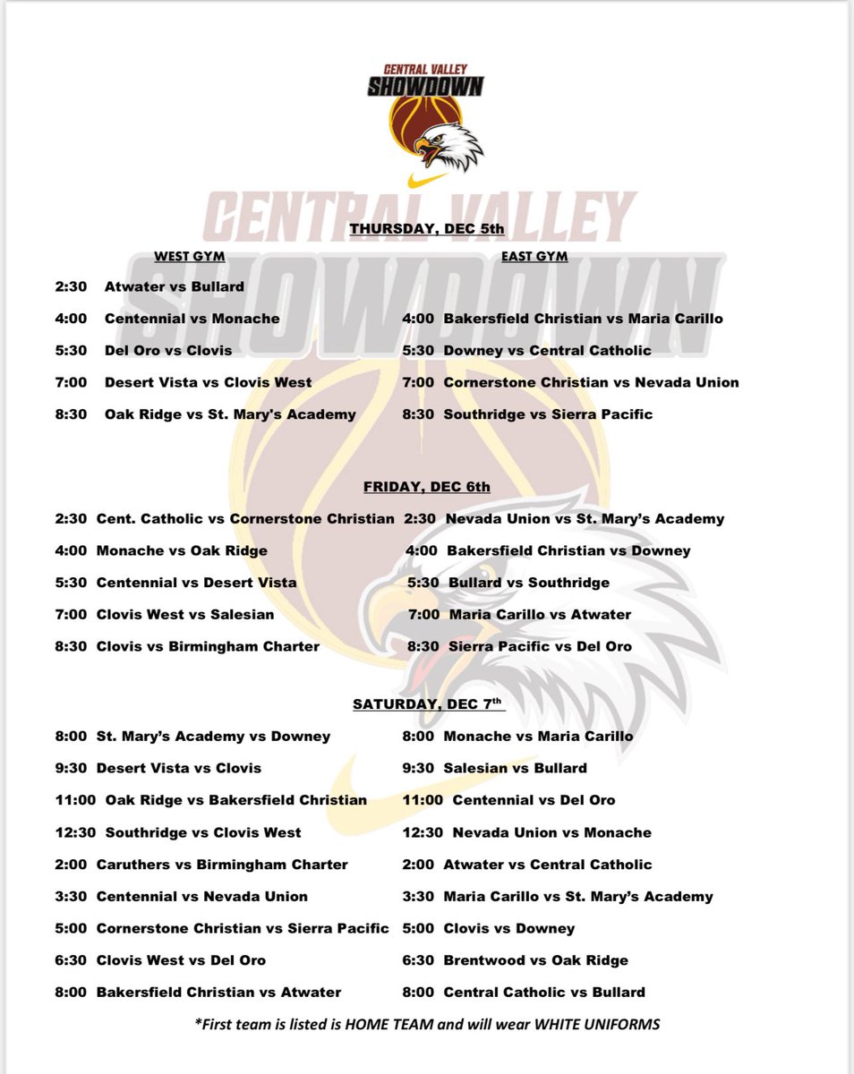 Who’s ready for some exciting basketball?
🏀🔥🏀🔥🏀🔥🏀🔥🏀🔥🏀🔥🏀🔥

The 19th Annual Nike Central Valley Showdown features 22 teams from 3 different states and most of the top teams in the Central Section!

Come check out the games beginning at 2:30PM today! See you then!