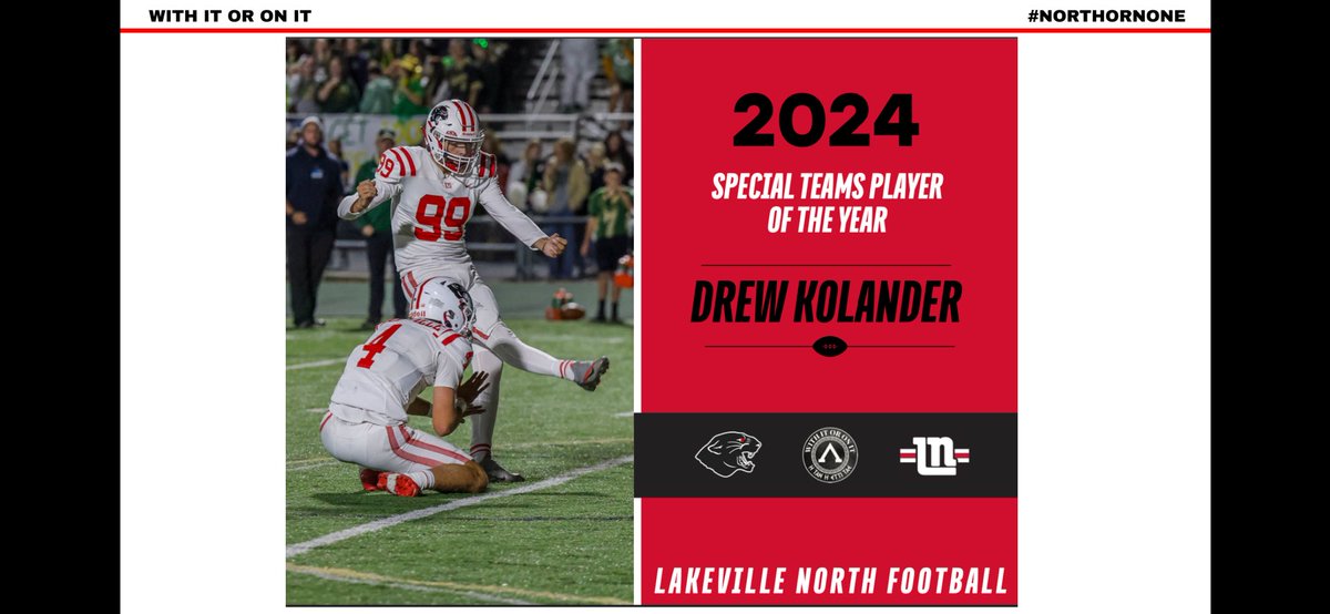 LNHSPantherFB's tweet photo. Congrats Drew Kolander. 97.6% Career extra point average. 5 for 5 FG senior season. First to reach 100 points. https://t.co/M53AZwZc70