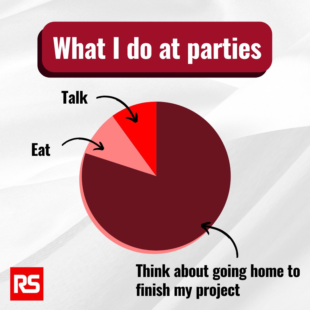 WeAreRSGroup's tweet photo. When youβre at a party, but your brain is 90% thinking about the project you need to finish, 5% socialising, and 5% grabbing snacks. π
#WeAreRS #Funny #Meme #EngineeringMeme #Relatable https://t.co/Q5HnS6frVR