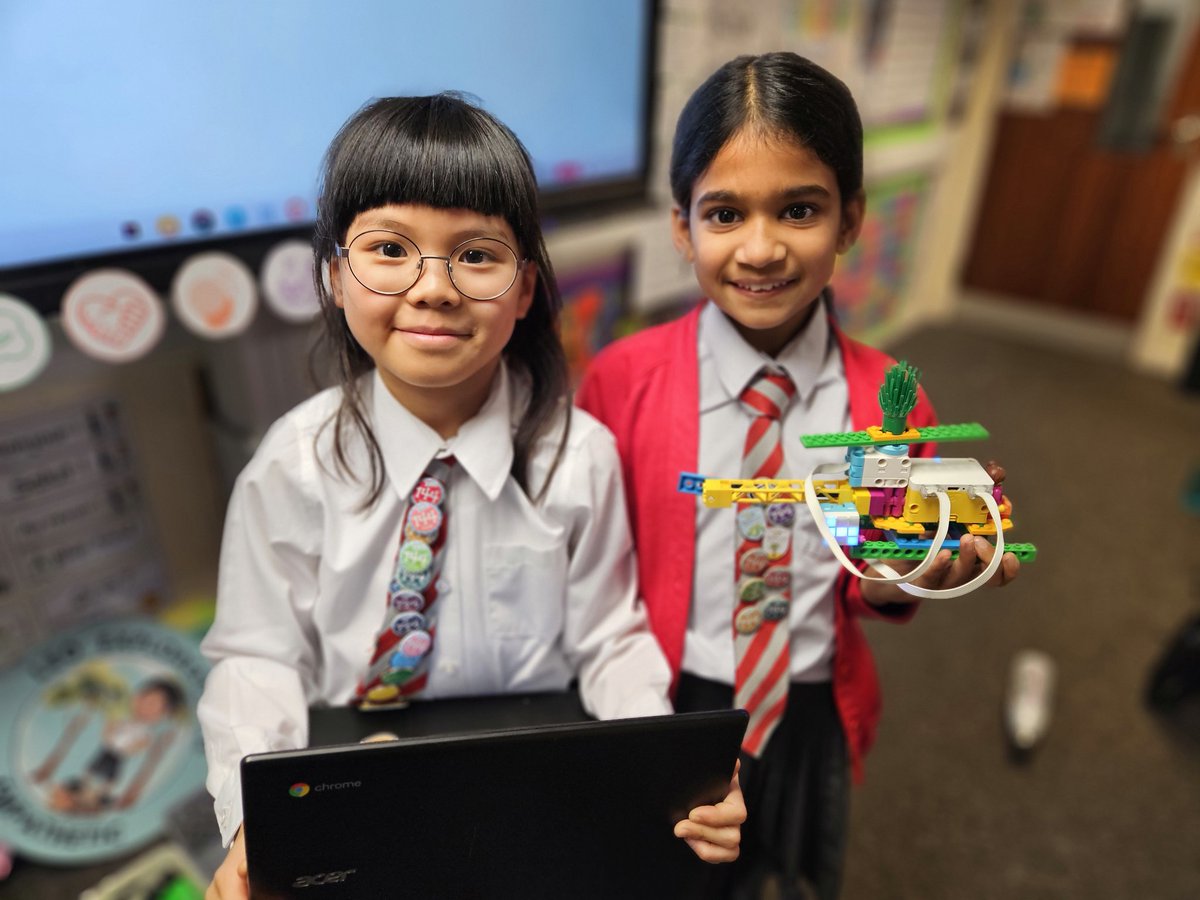 CCJacademy's tweet photo. Today, Year 5 had fun using our Lego Spike Kits to build & code helicopters linked to their learning about Space! They explored the 'events' coding, to use the 'tilt' function of the hubs! Some very creative designs & algorithms used to create different features!
@raisingrobots https://t.co/uw2j9NHHDd