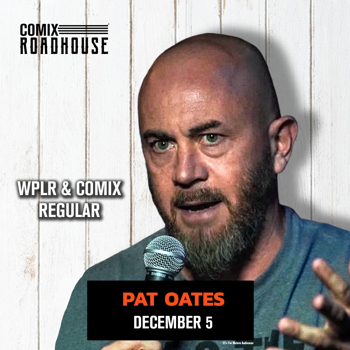 ComixRoadhouse's tweet photo. 8pm Show Update - 12/5 🚨

We've got the very funny Pat Oates joining us in the Comedy Club tonight! Harry Settel known as formerly known as "lil sasquatch" will not be joining us tonight however you can still catch him on stage this Friday &amp; Saturday. 

https://t.co/GyFMhAo8fx https://t.co/II5ZzvZKfF