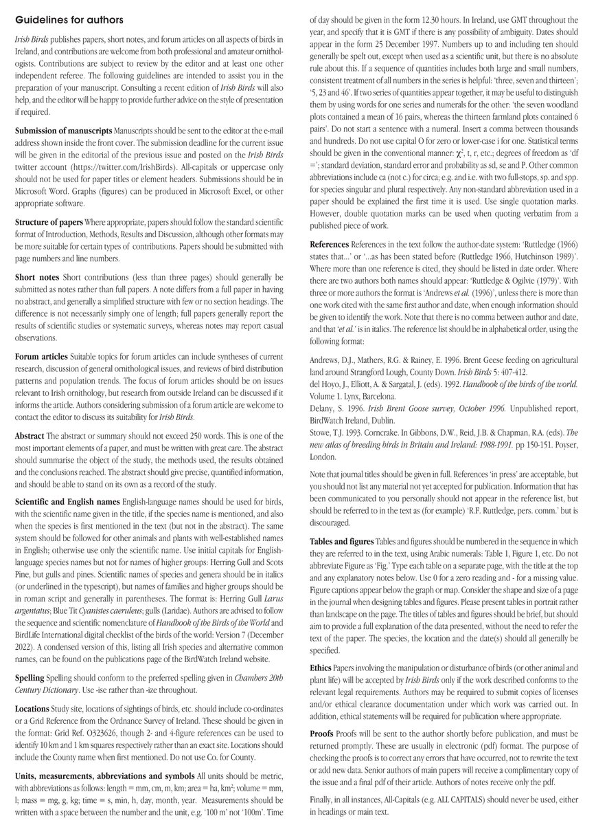 IrishBirds's tweet photo. Irish Birds is open to submissions for the 2025 issue up to 31/03/2025. We welcome submissions on all aspects of birds in Ireland and their conservation.  See the Guidelines for Authors for more details #IrishBirds https://t.co/ZTvivaJBcL