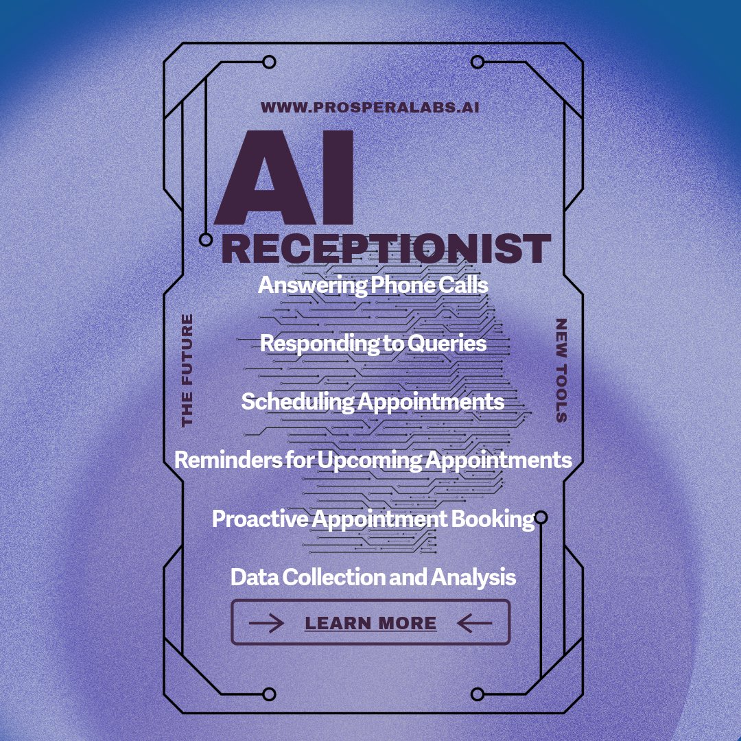prosperalabsAI's tweet photo. Say goodbye to missed calls and hello to seamless communication! Our AI receptionist is here to handle all your incoming and outgoing business calls, ensuring you never miss an important message again. Ready to upgrade your reception experience? Visit https://t.co/RRr9pGfIwo https://t.co/oVimm3qNrb