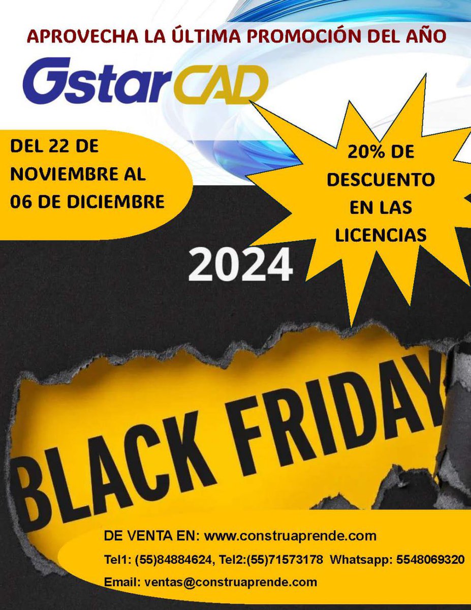 construaprende's tweet photo. GStarCad
Este viernes es el último día para obtener 20% de descuento en el programa de dibujo 2d y 3d GStarCAD 
Dibuja tus planos con este potente programa
(Solo en México)

GStarCAD Tiene 3 niveles:
Nivel 1 Standar (2D)
Nivel 2 Professional (agrega 3D)
Nivel 3 Plus (agrega paramétricos y constrains)

Promo válida hasta el viernes 6 de Dic 2024

Software CAD al alcance de todos

Solicita una cotización en:
https://t.co/77YMdvOlvJ

#cad #bim #planoarquitectonico #planos #arquitectura #construccion #ingenieriacivil