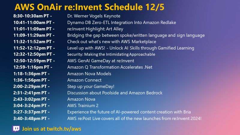 Gunnar Grosch (@gunnargrosch) on Twitter photo Excited to do another episode of Step up your GameDay! live from AWS re:Invent today at 2 pm PT / 11 pm CET! We're joined by AWS Serverless Heroes @deeheber and <a href="/kperreault95/">Kristi Perreault</a>. Will they do better than <a href="/astuyve/">AJ Stuyvenberg</a> did on Monday? Highly likely! 😅
twitch.tv/awsonair/ Excited to do another episode of Step up your GameDay! live from AWS re:Invent today at 2 pm PT / 11 pm CET! We're joined by AWS Serverless Heroes @deeheber and <a href="/kperreault95/">Kristi Perreault</a>. Will they do better than <a href="/astuyve/">AJ Stuyvenberg</a> did on Monday? Highly likely! 😅
twitch.tv/awsonair/