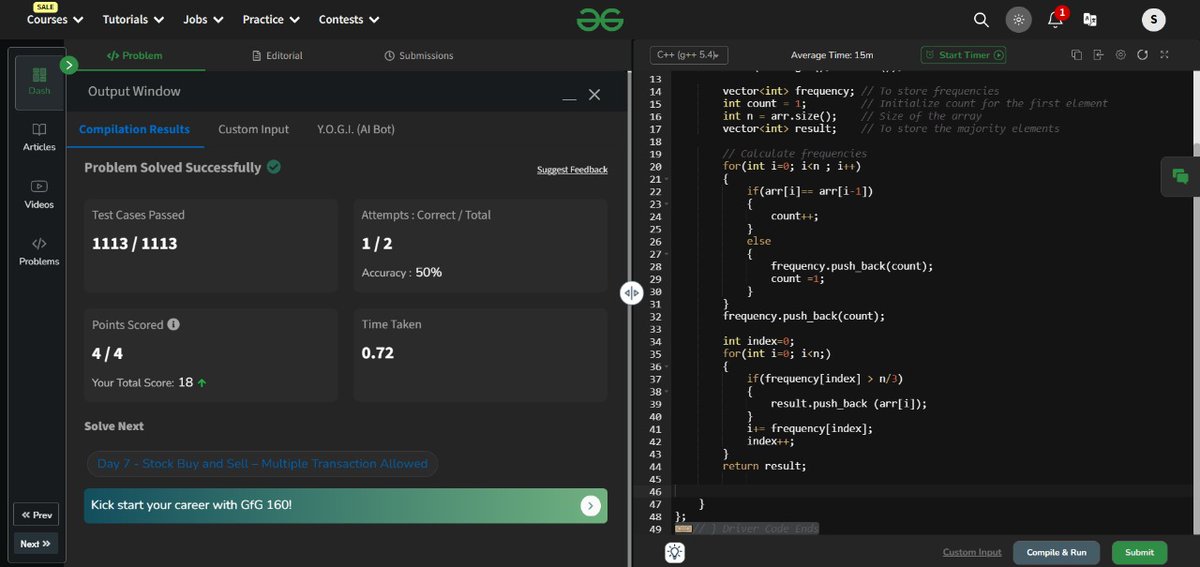 sarkar53681's tweet photo. #gfg160 & #geekstreak2024
Today I have successfully completed Day 6 of GFG Challenge 160 days of DSA. The problem was based on calculating frequency of elements in array.Still lots of way to go ahead. #developingskill #DSA #C++ https://t.co/TkkHXjFiFc