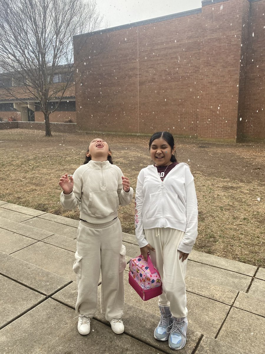These two fifth grade students <a href="/EastNorritonMS/">East Norriton MS</a> got the joy of experiencing their first snow ever today! They were so excited. #enms2025
