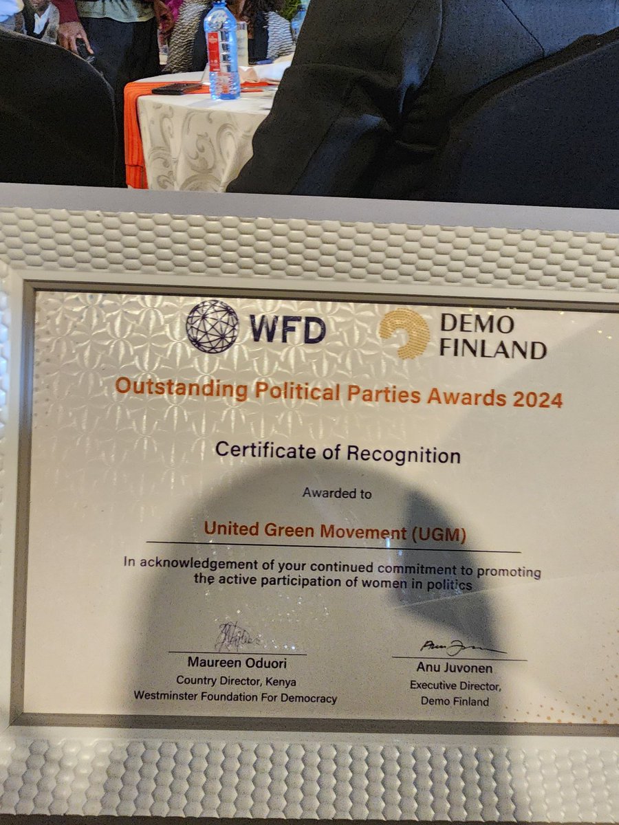 Neto Agostinho-JaSudan (@netoagostinhomp) on Twitter photo And just Like that <a href="/UGMParty/">United Green Movement</a> this evening wins the award for the 'Most outstanding political party in promoting the active participation of women in politics' Congratulations Co- Secretary General <a href="/Brenda_Ongalo/">Achieng' Ongalo</a> for receiving the award on behalf of the Party! <a href="/DrRoselynAkombe/">Dr. Roselyn Akombe</a> And just Like that <a href="/UGMParty/">United Green Movement</a> this evening wins the award for the 'Most outstanding political party in promoting the active participation of women in politics' Congratulations Co- Secretary General <a href="/Brenda_Ongalo/">Achieng' Ongalo</a> for receiving the award on behalf of the Party! <a href="/DrRoselynAkombe/">Dr. Roselyn Akombe</a>