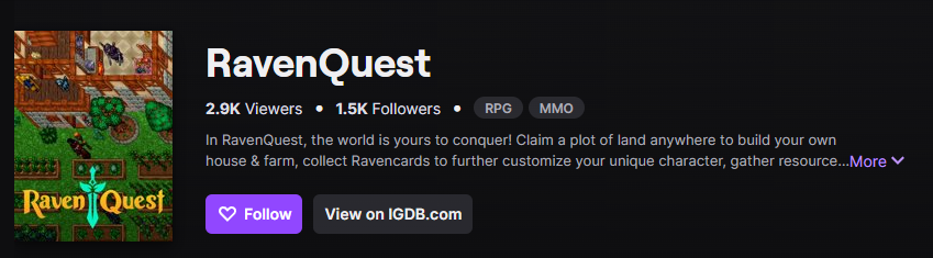 .<a href="/RavenQuestGame/">RavenQuest</a> is officially live for Phase 3

Already 3k viewers on Twitch. I can't name too many other web3 games with this kind of organic traction.

Go cook <a href="/WelshTG/">MATT WELSH</a>, @DrewbyTG, <a href="/KnighterTG/">Nicolas Schrik | Knighter</a> 👨‍🍳