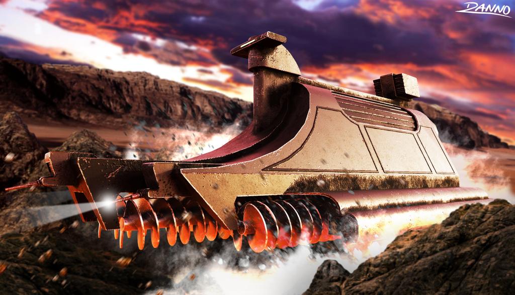 R2_Who's tweet photo. The Sandminer from Robots of Death, re-imagined. 

Inspiration also taken from Daryl Joyce's @Harnois751 excellent cross-section illustration. Very handy!

Made in Blender, edited in Photoshop

#DoctorWho #DrWho #classicdoctorwho #thedoctor #TomBaker #RussellTDavies #StevenMoffat https://t.co/89ZUt52yvS